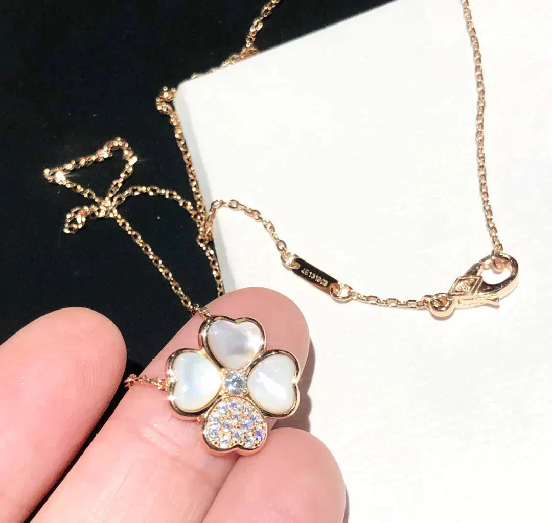 [AURORA]CLOVER MOP DIAMOND ROSE GOLD NECKLACE