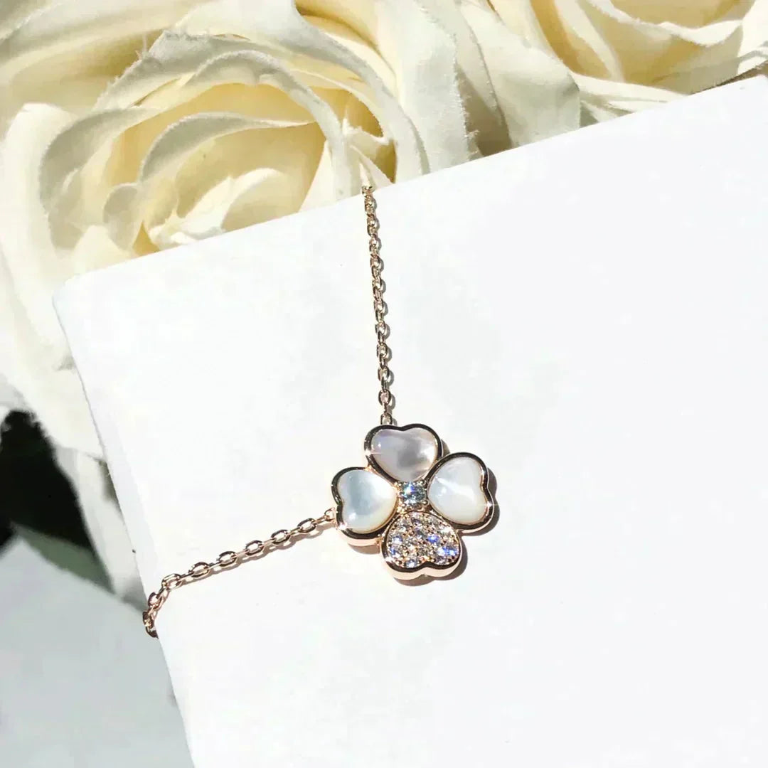 [AURORA]CLOVER MOP DIAMOND ROSE GOLD NECKLACE
