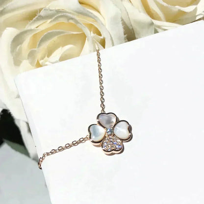 [AURORA]CLOVER MOP DIAMOND ROSE GOLD NECKLACE