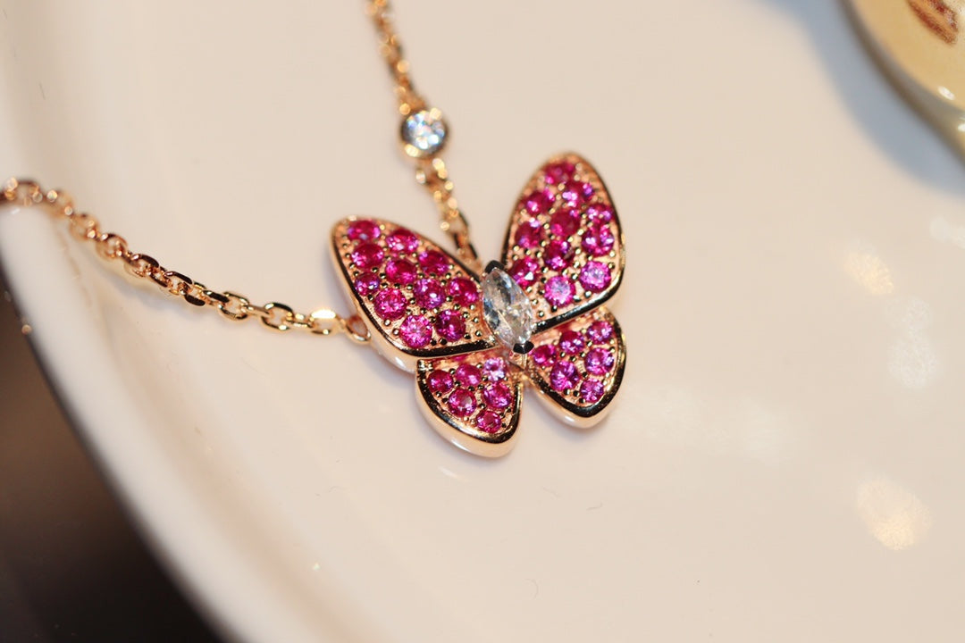[AURORA]BUTTERFLY RED DIAMOND ROSE GOLD NECKLACE