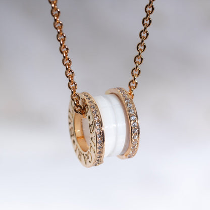 [AURORA]ZERO 1 WHITE CERAMIC PINK GOLD DIAMOND NECKLACE