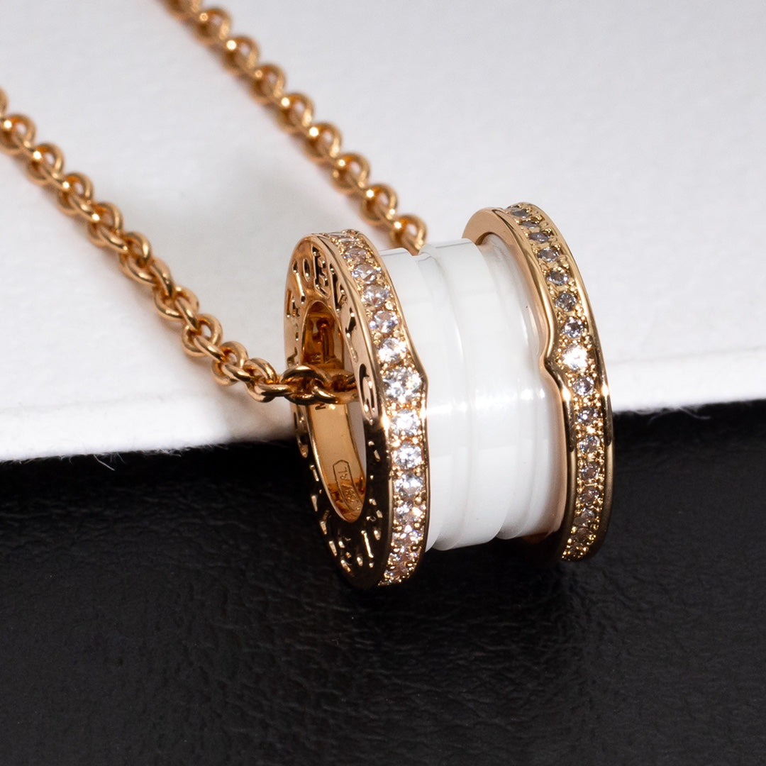 [AURORA]ZERO 1 WHITE CERAMIC PINK GOLD DIAMOND NECKLACE