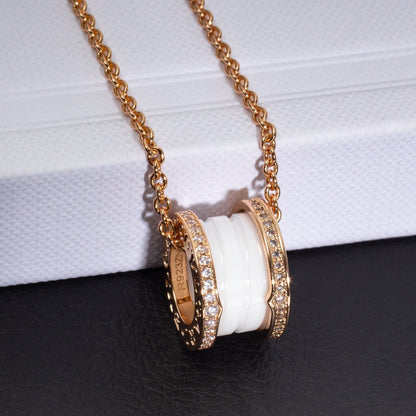 [AURORA]ZERO 1 WHITE CERAMIC PINK GOLD DIAMOND NECKLACE