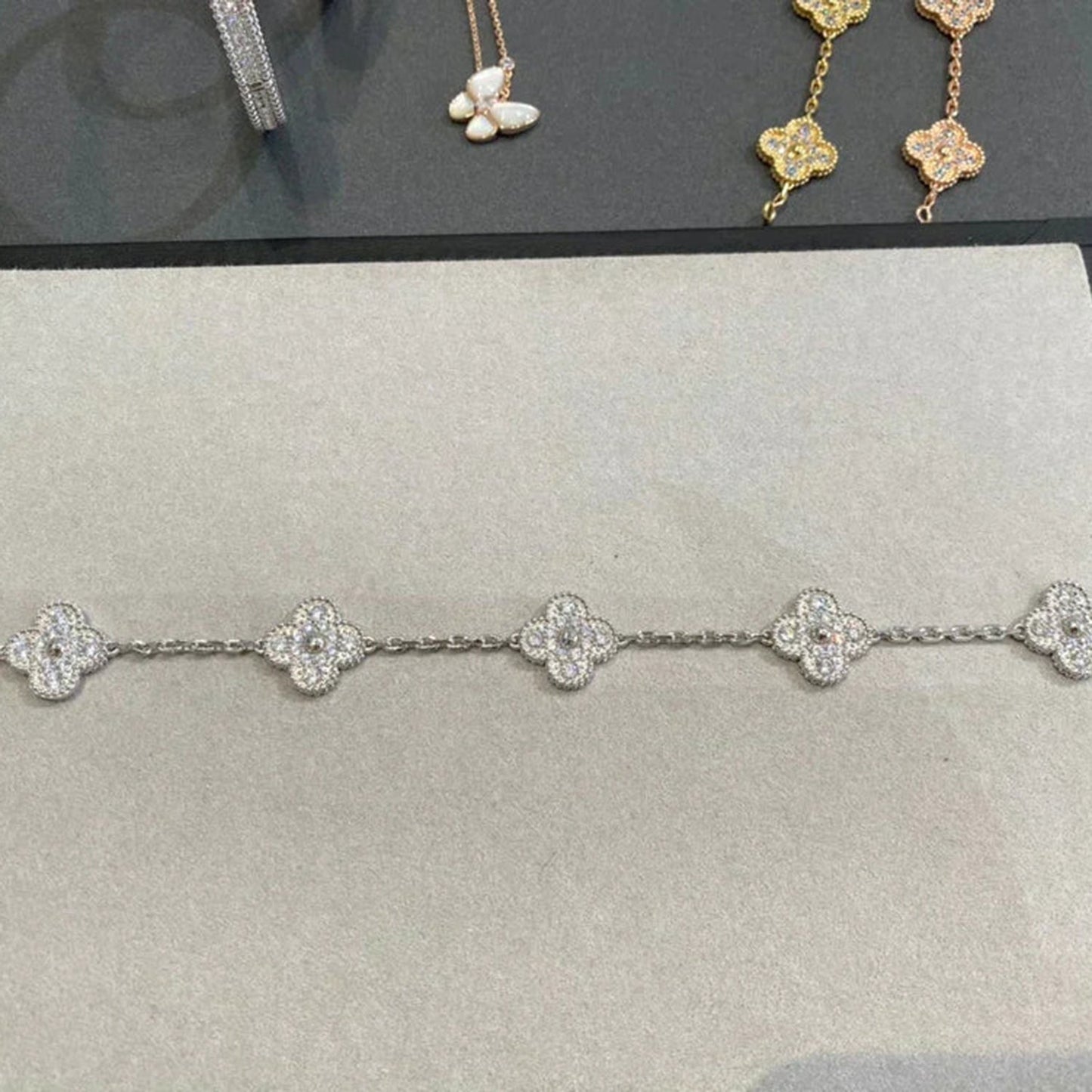 [AURORA]CLOVER 5 MOTIFS  DIAMOND BRACELET SILVER