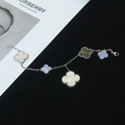 [AURORA]CLOVER BRACELET 5 MOTIFS MOP CHALCEDONY SILVER
