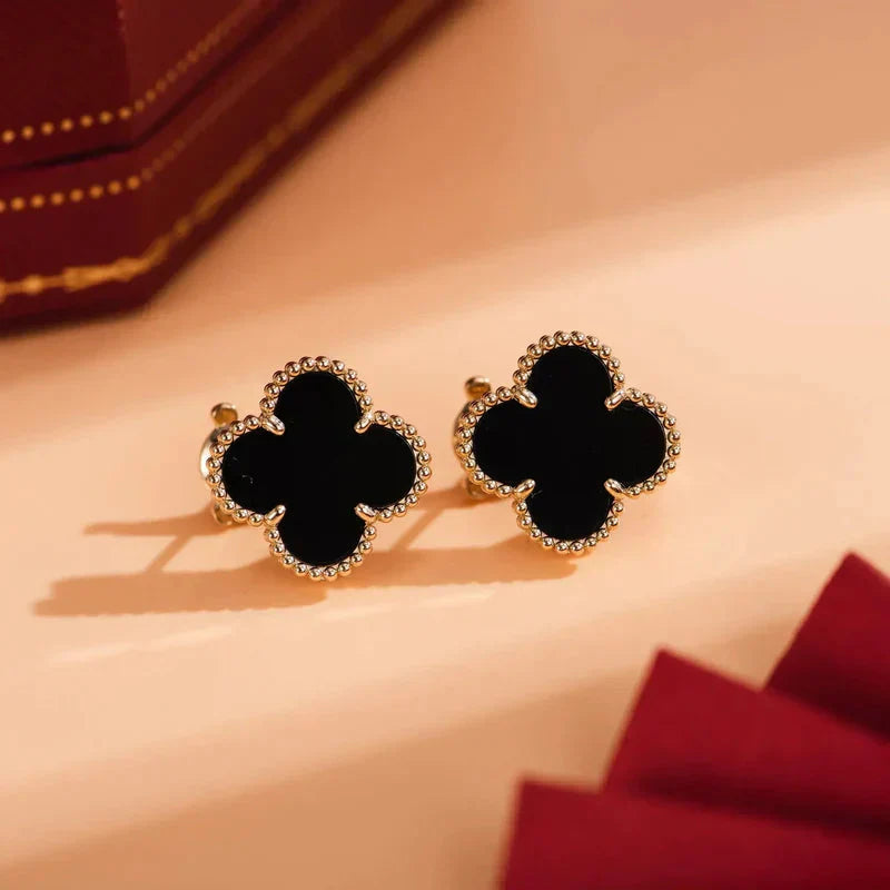 [AURORA]CLOVER MEDIUM 1 MOTIFS  ONYX STUD EARRINGS