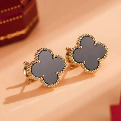 [AURORA]CLOVER MEDIUM 1 MOTIFS  ONYX STUD EARRINGS