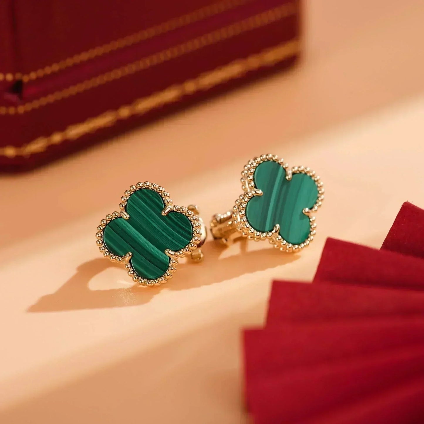 [AURORA]CLOVER MEDIUM 1 MOTIFS MALACHITE  EARRINGS