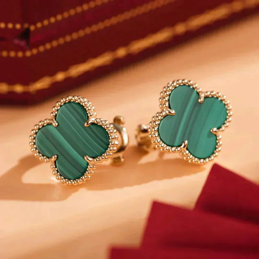 [AURORA]CLOVER MEDIUM 1 MOTIFS MALACHITE  EARRINGS