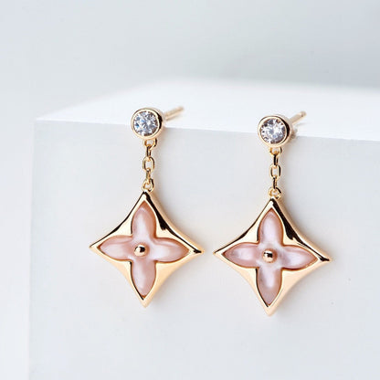 [AURORA]DOUBLE STAR PINK GOLD MOP DROP EARRINGS