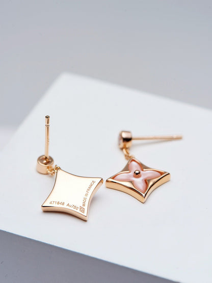 [AURORA]DOUBLE STAR PINK GOLD MOP DROP EARRINGS