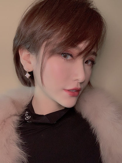 [AURORA]DOUBLE STAR PINK GOLD MOP DROP EARRINGS