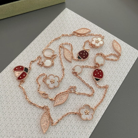 [AURORA]LUCKY SPRING 15 MOTIFS ROSE GOLD NECKLACE