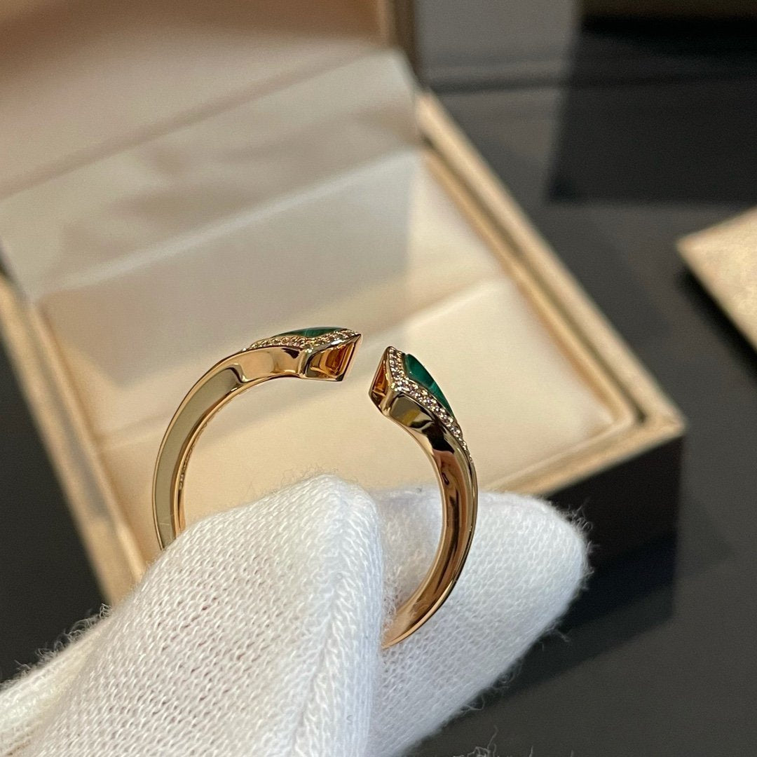 [AURORA]DREAM MALACHITE DIAMOND OPEN RING