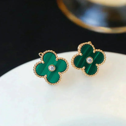[AURORA]CLOVER MEDIUM 1 MOTIFS MALACHITE DIAMOND EARRINGS