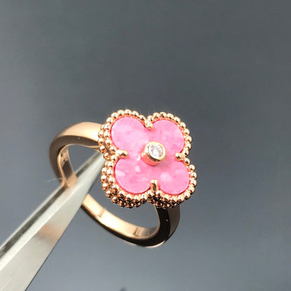 [AURORA]CLOVER RHODONITE ROSE GOLD RING