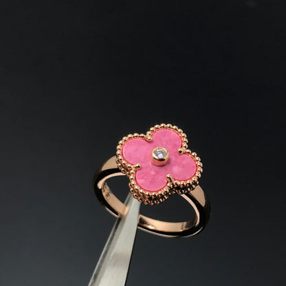 [AURORA]CLOVER RHODONITE ROSE GOLD RING