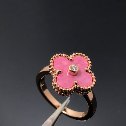 [AURORA]CLOVER RHODONITE ROSE GOLD RING