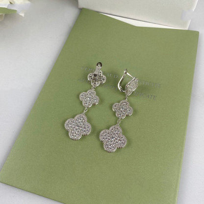 [AURORA]CLOVER 3 MOTIF DIAMOND SILVER DROP EARRINGS
