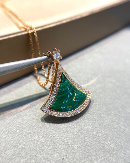 [AURORA]DREAM MALACHITE DIAMOND PAVED PINK GOLD NECKLACE
