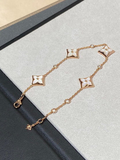 [AURORA]STAR 4 MOTIF MOP DIAMOND PINK GOLD BRACELET
