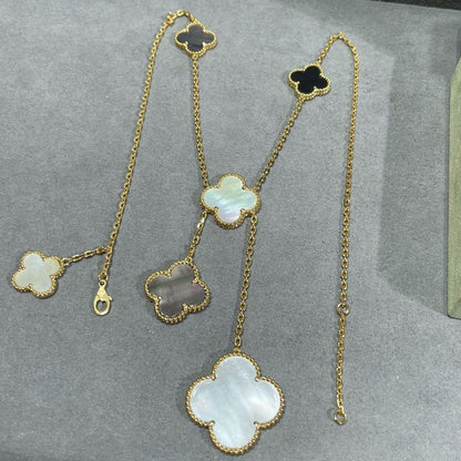 [AURORA]CLOVER 6 MOTIF MOP ONYX GOLD NECKLACE