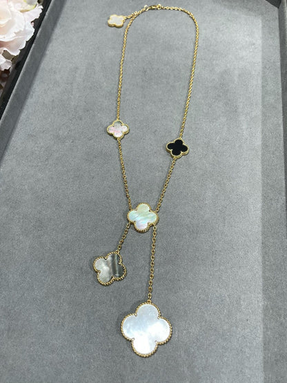 [AURORA]CLOVER 6 MOTIF MOP ONYX GOLD NECKLACE