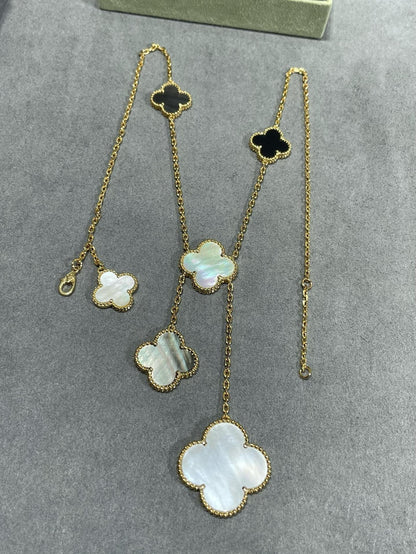[AURORA]CLOVER 6 MOTIF MOP ONYX GOLD NECKLACE
