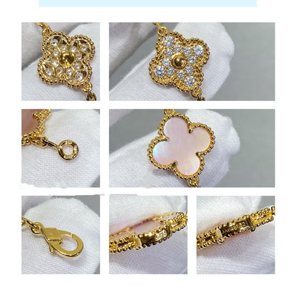 [AURORA]CLOVER 5 MOTIF DIAMOND PINK MOP PINK GOLD BRACELET