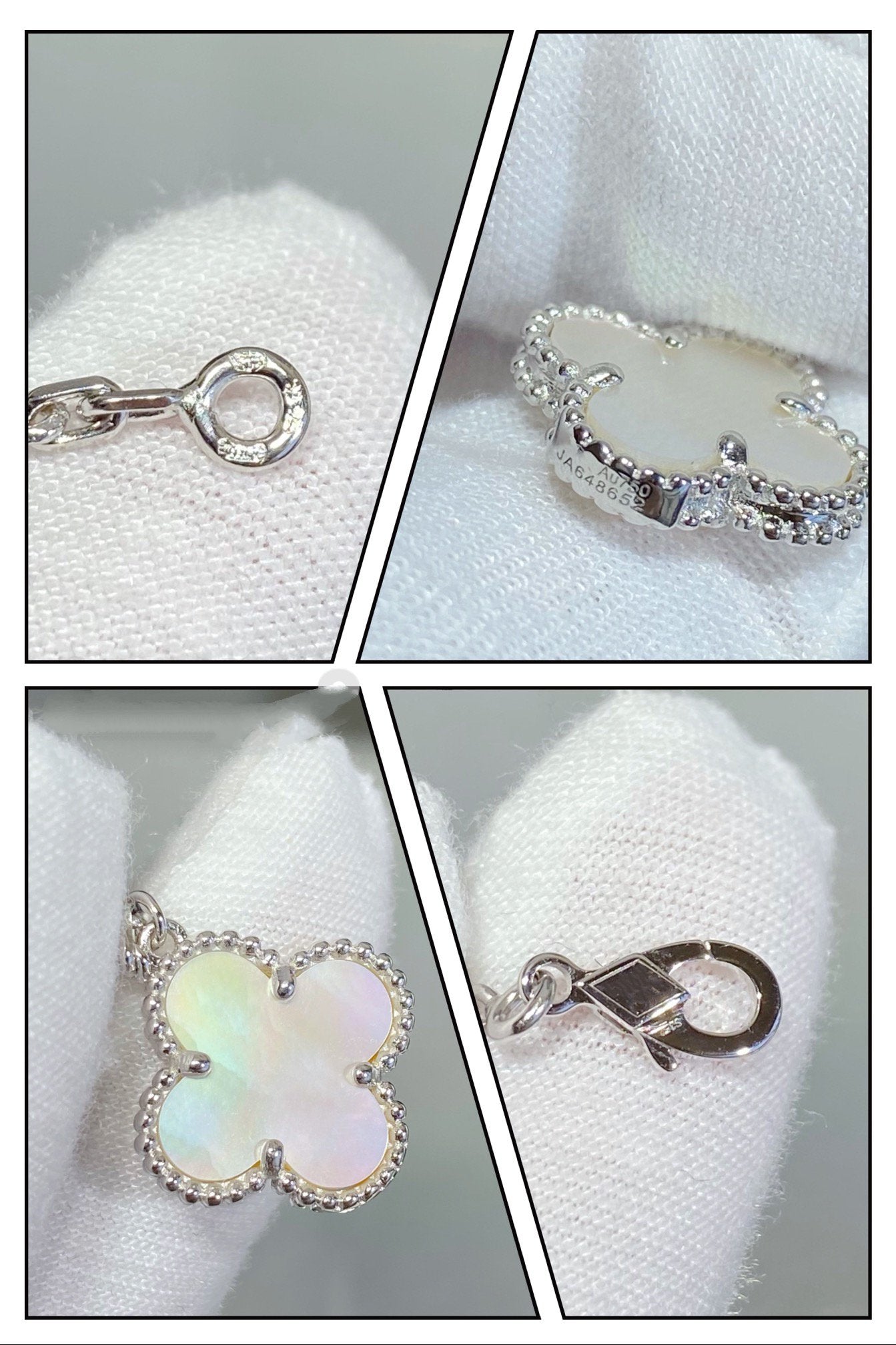 [AURORA]CLOVER 5 MOTIF WHITE MOP SILVER BRACELET