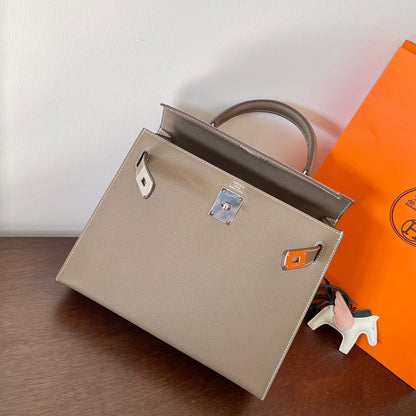 HM KELLY 28CM ETAIN EPSOM LEATHER SILVER HARDWARE