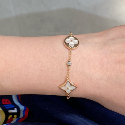 [AURORA]STAR AND SUN 4 MOTIF WHITE MOP PINK GOLD BRACELET