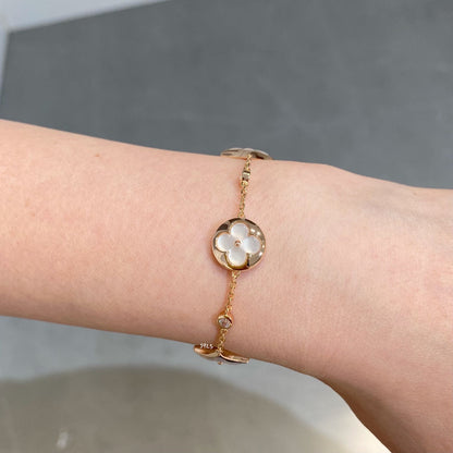 [AURORA]STAR AND SUN 4 MOTIF WHITE MOP PINK GOLD BRACELET