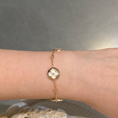 [AURORA]STAR AND SUN 4 MOTIF WHITE MOP PINK GOLD BRACELET