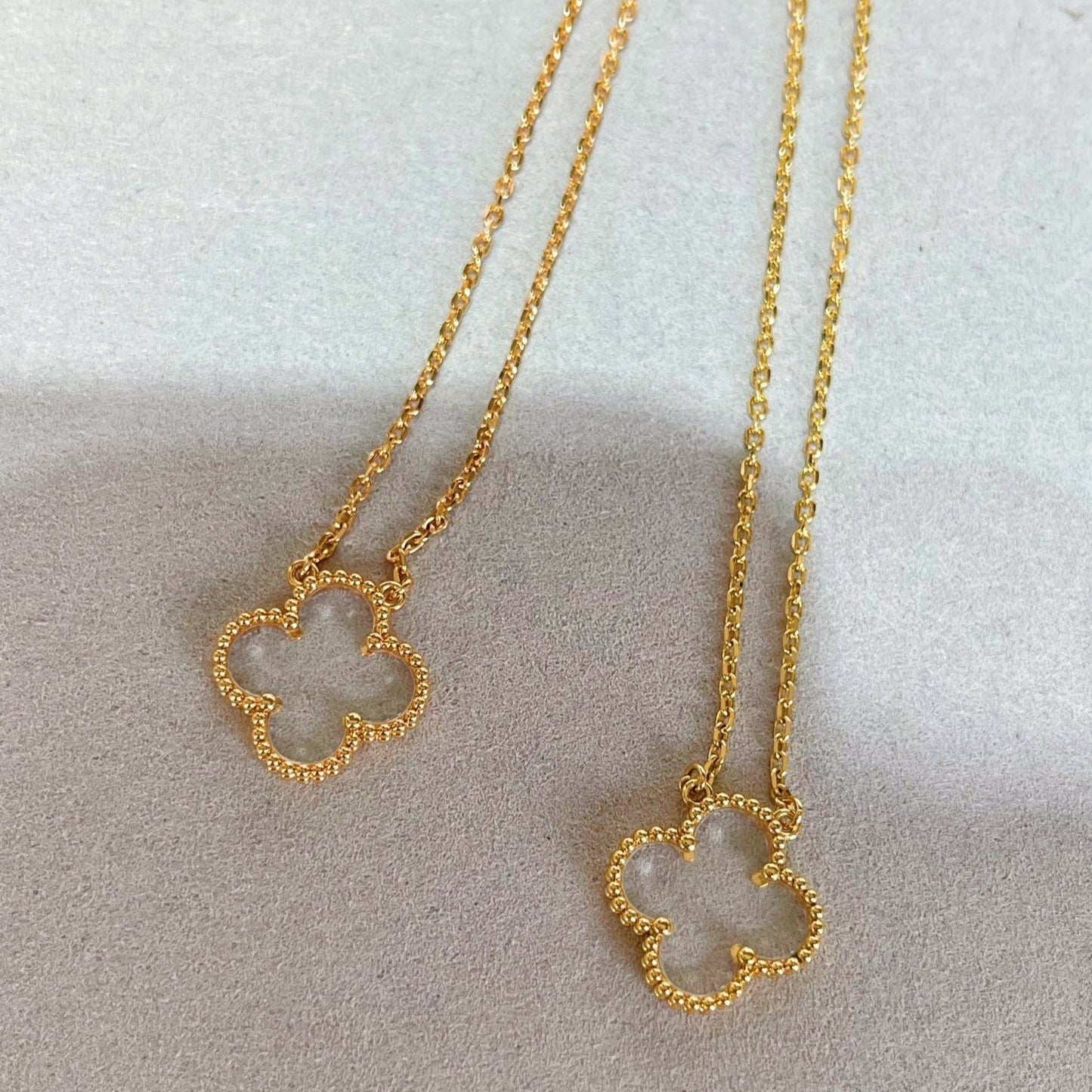 [AURORA]CLOVER ROCK CRYSTAL ROSE GOLD NECKLACE