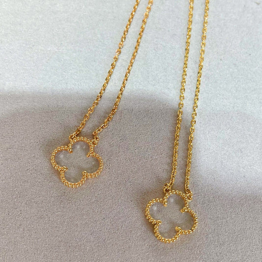 [AURORA]CLOVER ROCK CRYSTAL ROSE GOLD NECKLACE