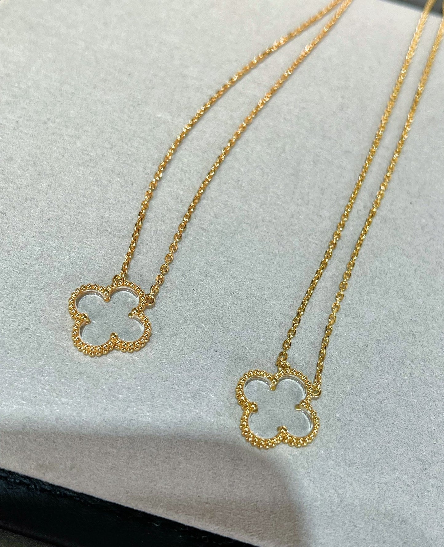[AURORA]CLOVER ROCK CRYSTAL ROSE GOLD NECKLACE
