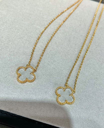 [AURORA]CLOVER ROCK CRYSTAL ROSE GOLD NECKLACE