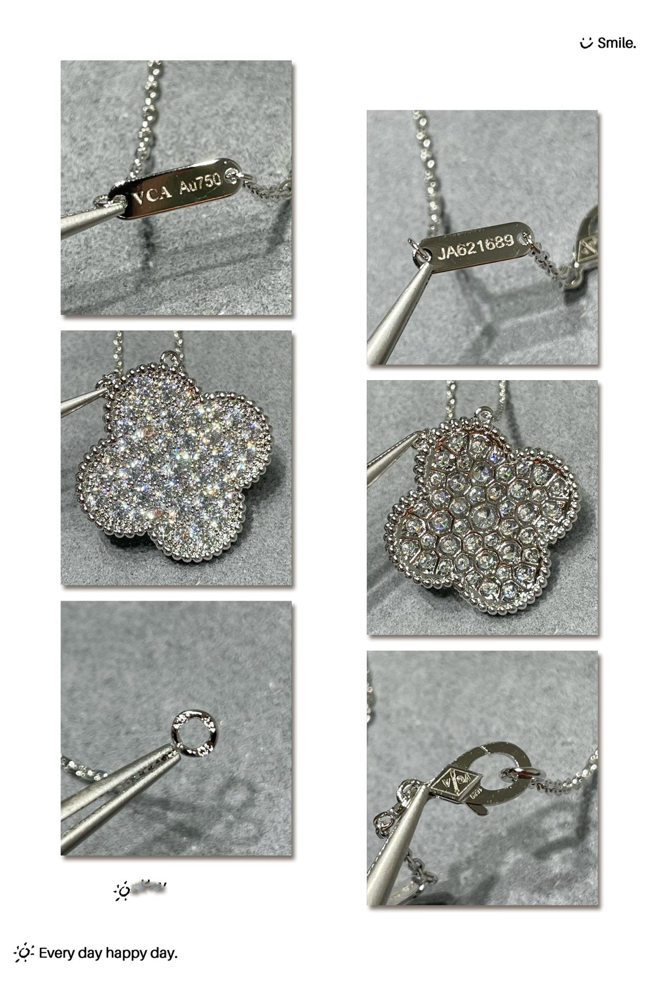 [AURORA]CLOVER 25MM LARGE PENDANT DIAMOND PAVED SILVER NECKLACE