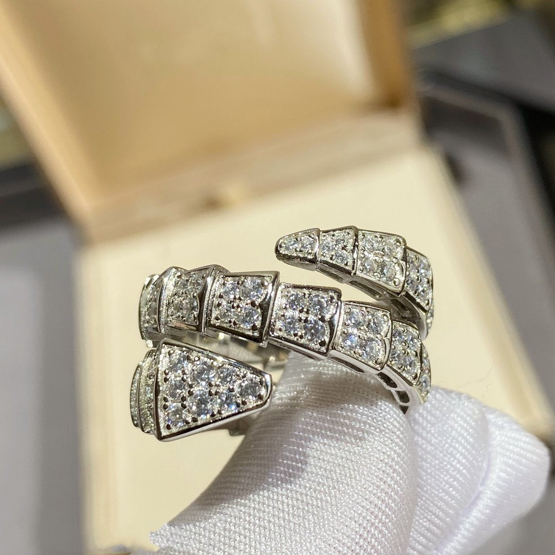 [AURORA]SERPENTI DOUBLE RING SILVER DIAMOND PAVED