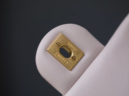 MINI RECTANGLE FLAP BAG 20CM LIGHT PINK LAMBSKIN GOLD HARDWARE