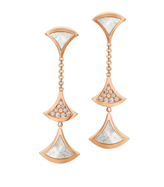 [AURORA]DREAM EARRINGS 3 MOTIFS DIAMOND MOP PINK GOLD