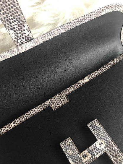 JIGE ELAN 29 CLUTCH IN BLACK CALFSKIN WITH WHITE LIZARD SKIN (MADE-TO-ODER)