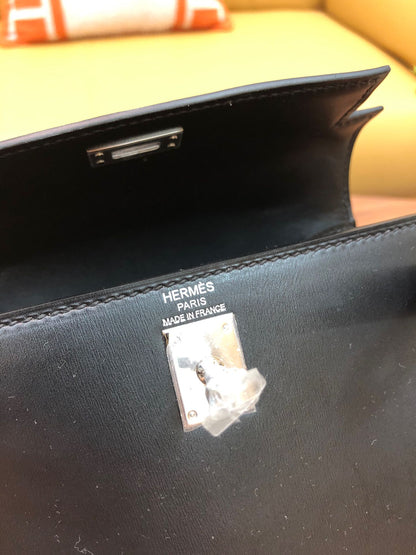 KELLY MINI 20 BAG IN BLACK SMOOTH CALFSKIN WITH SILVER HARDWARE (MADE-TO-ODER)