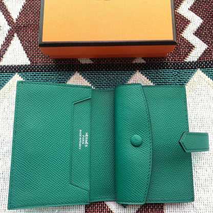 BEARN COMPACT WALLET 12 IN GREEN FOREST EPSOM LEATHER
