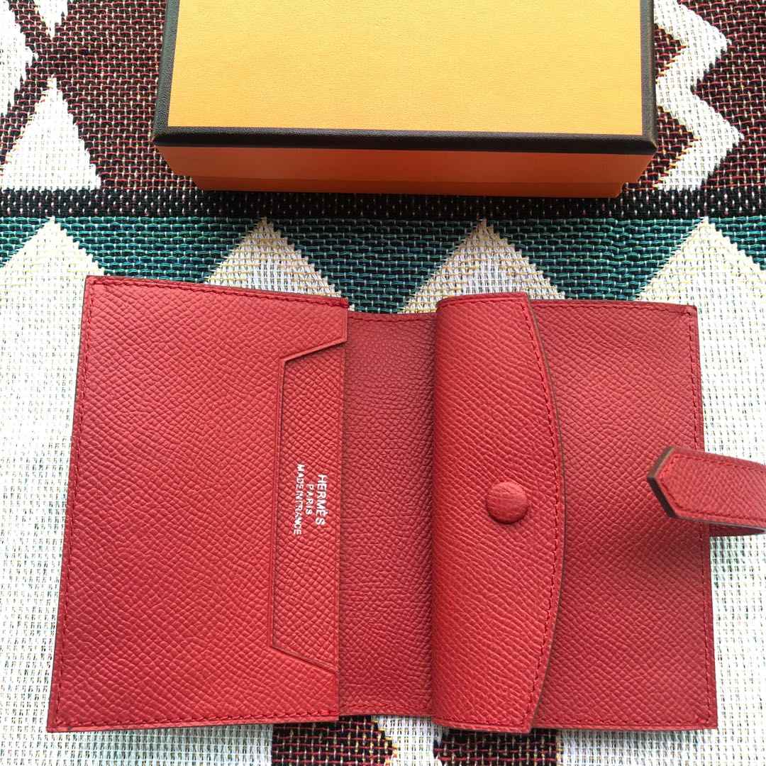 BEARN COMPACT WALLET 12 IN CRIMSON RED EPSOM LEATHER