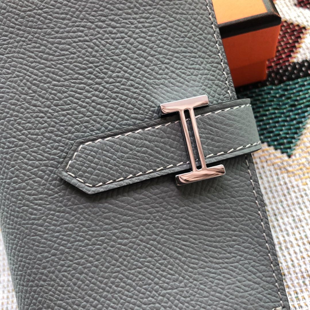 BEARN COMPACT WALLET 12 IN RHINO GRAY EPSOM LEATHER