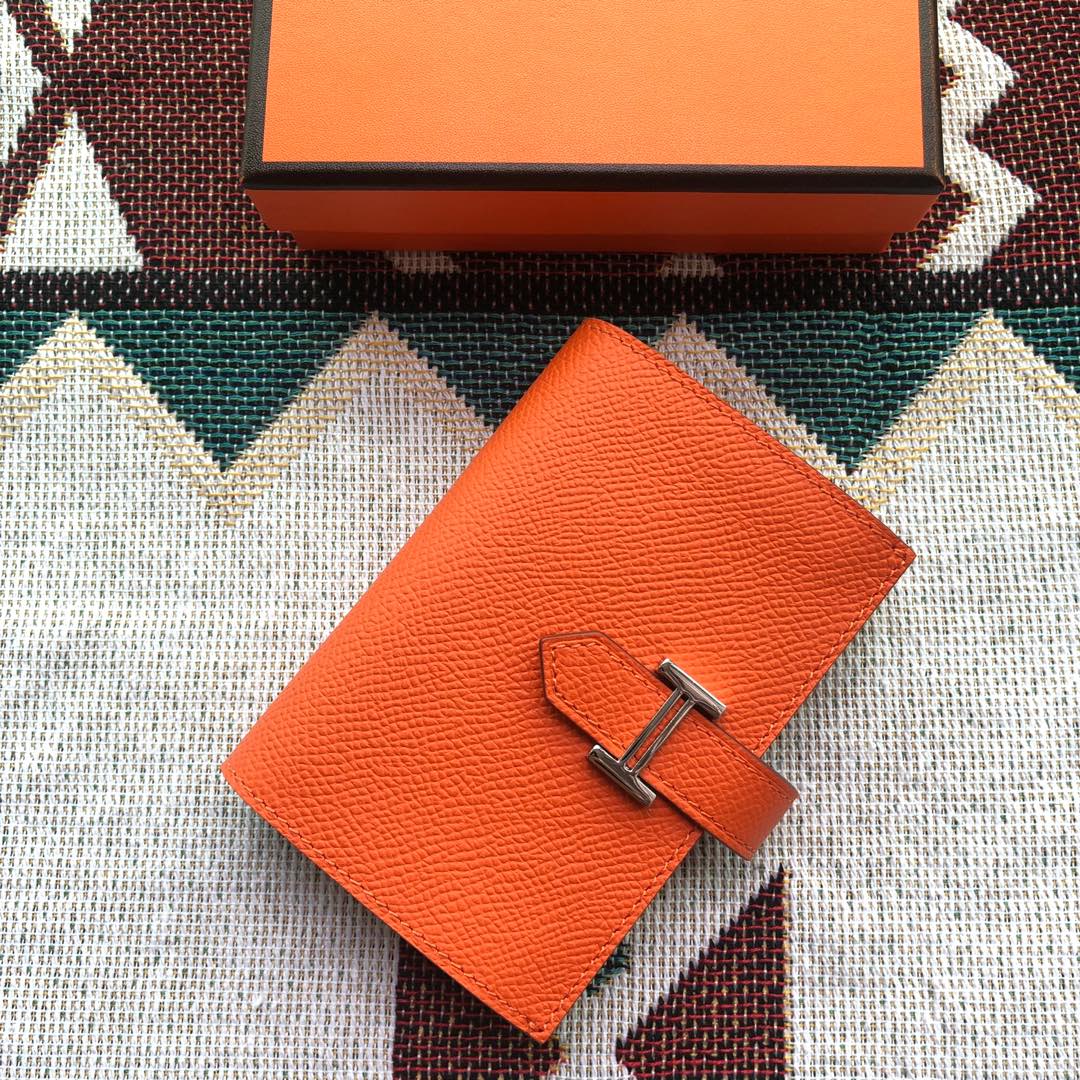 BEARN COMPACT WALLET 12 IN SALAMANDER ORANGE EPSOM LEATHER