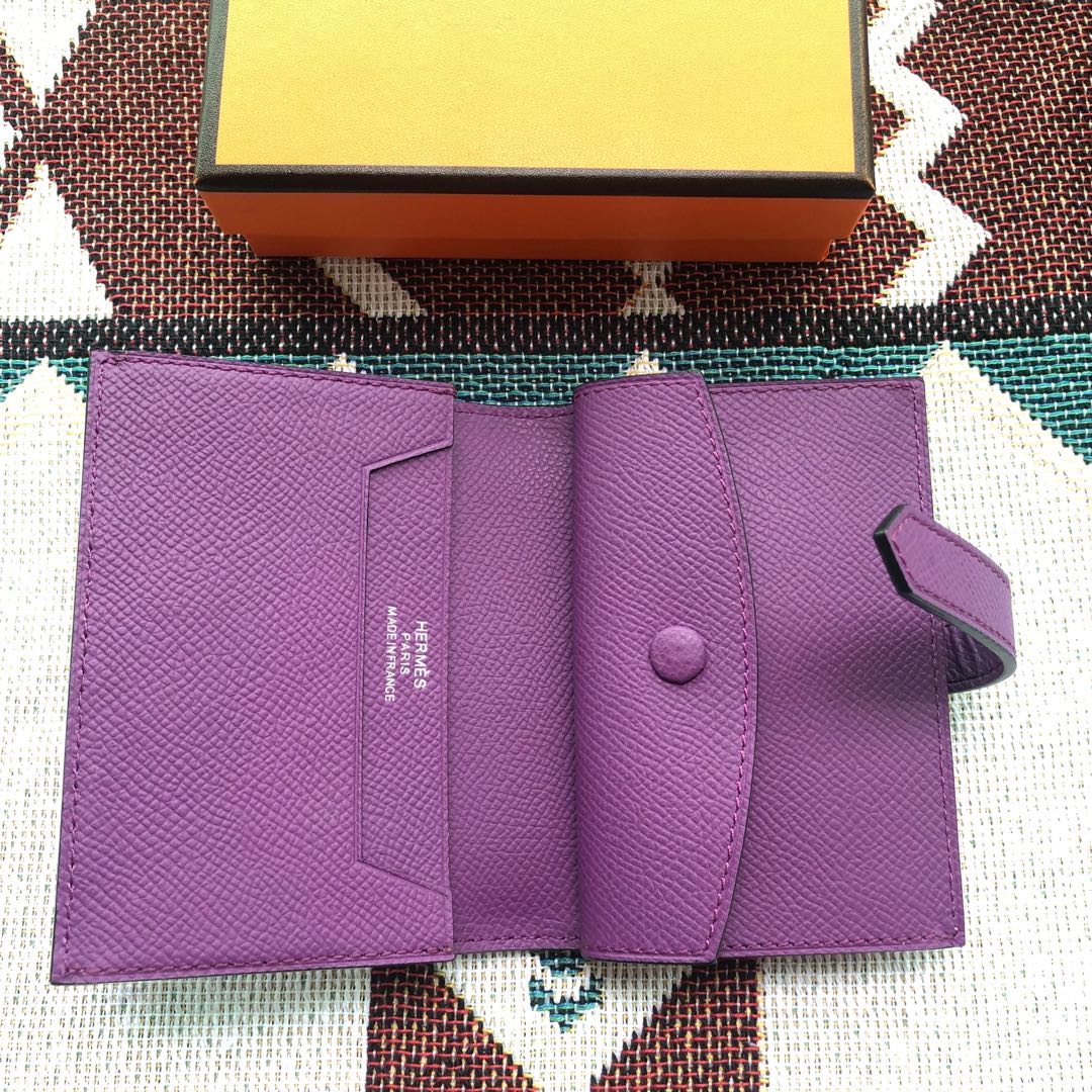 BEARN COMPACT WALLET 12 IN VIOLET PURPLE EPSOM LEATHER