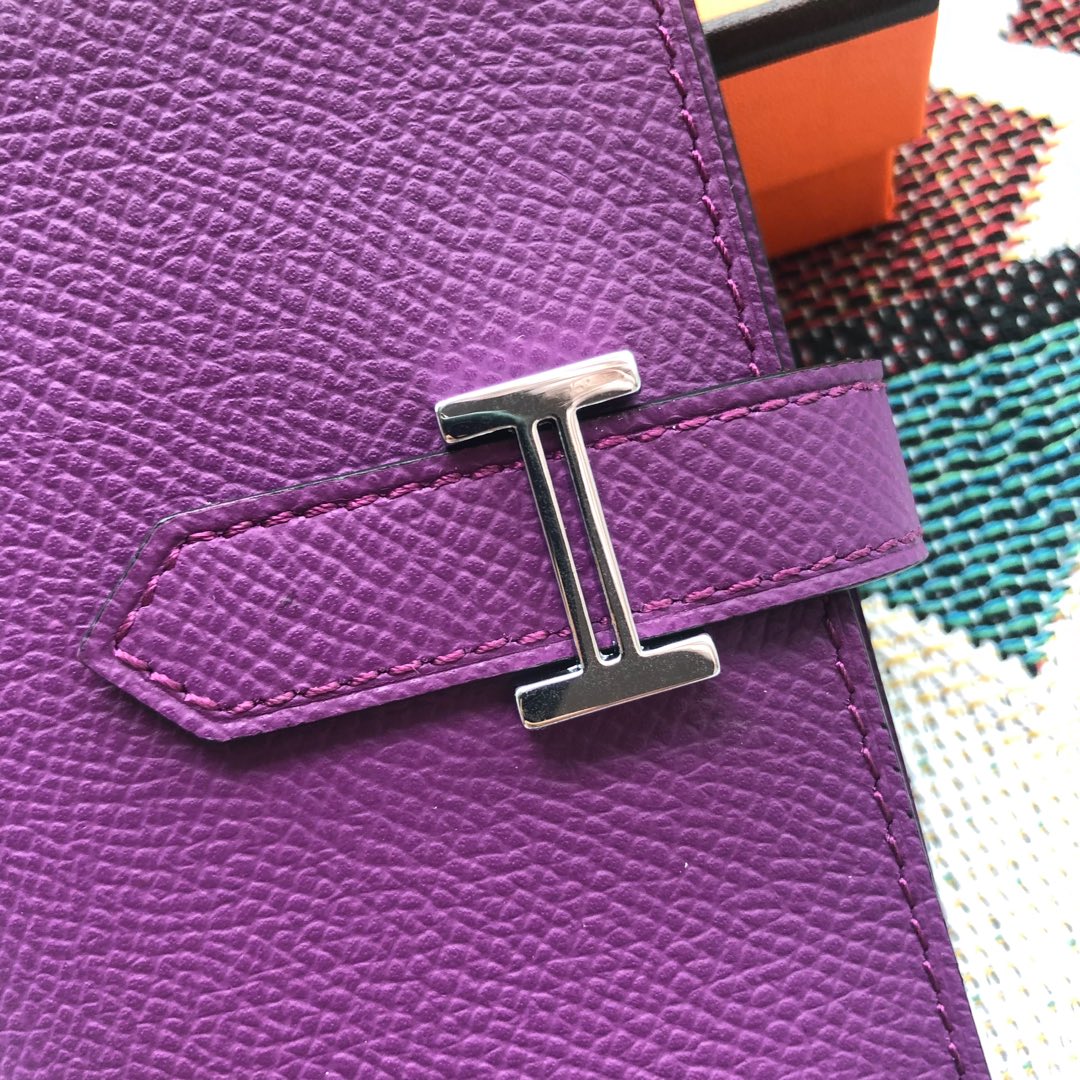 BEARN COMPACT WALLET 12 IN VIOLET PURPLE EPSOM LEATHER
